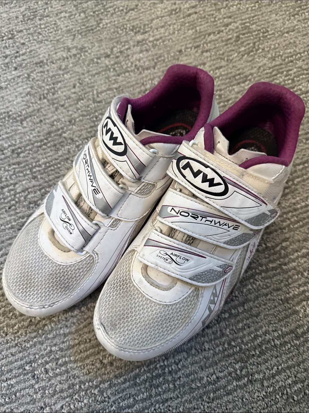 White and Purple Road Cycling Shoes with Strap Closure Size 41